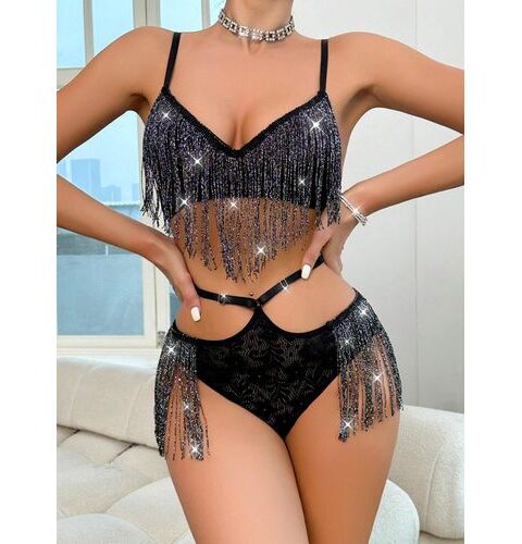 2 pièces - Ensemble de lingerie en dentelle sans armature avec culotte triangle